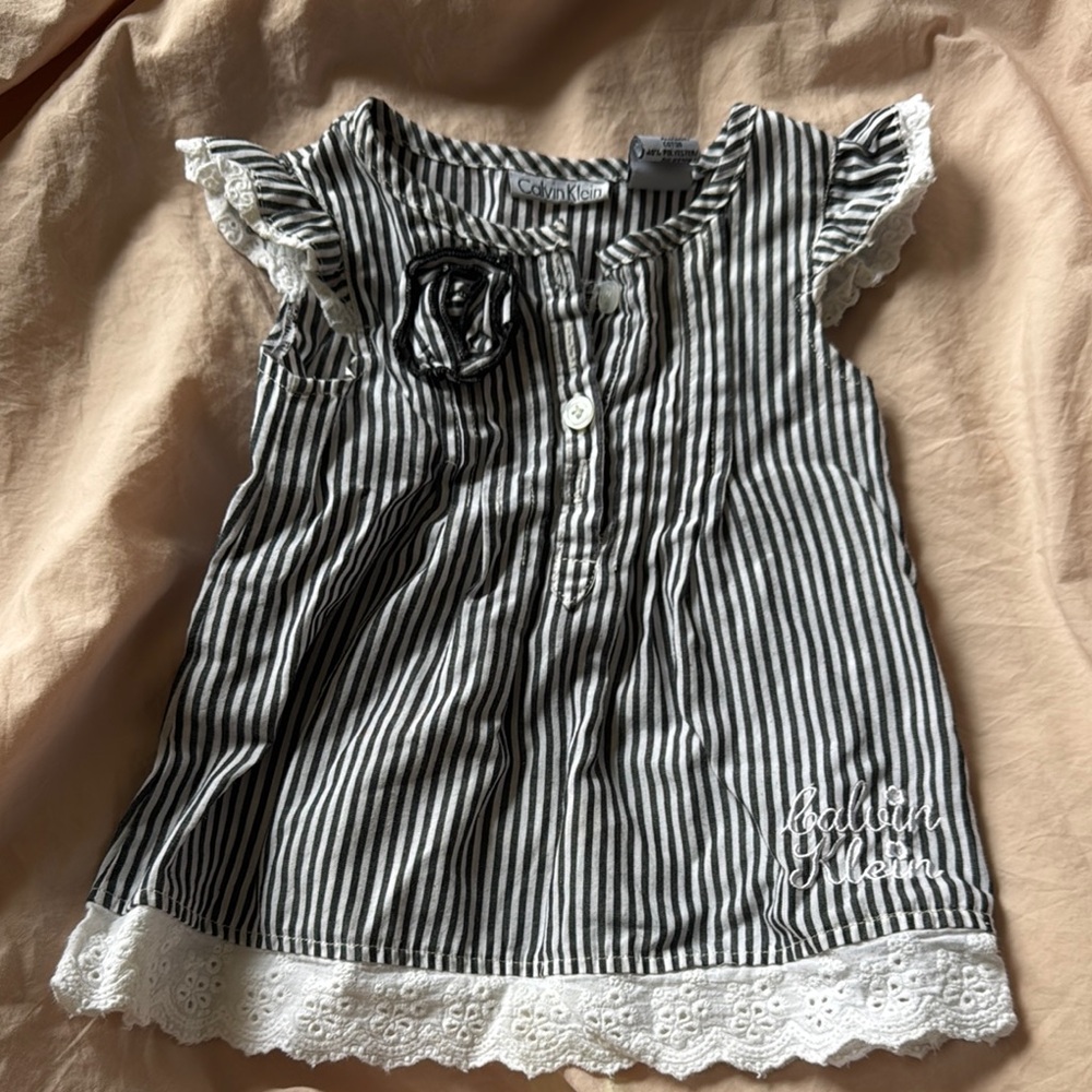 Calvin Klein Black and White Striped Baby Dress 12 month sun dress